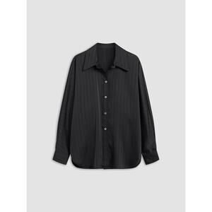Commense "Charlotte" Oversized Button Up Collared Blouse - Black - Size S